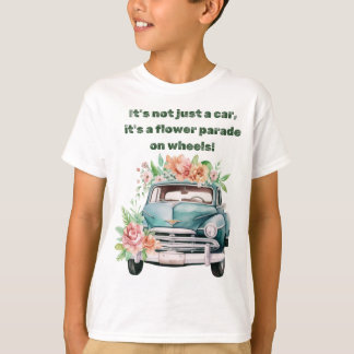 Vintage Car with spring flower in green colour T-Shirt