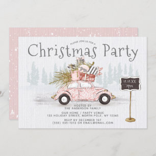 Vintage Car Woodland Christmas Party Invitation