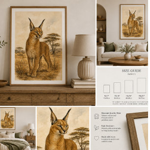 Vintage Caracal Wall Art African Safari Wildlife