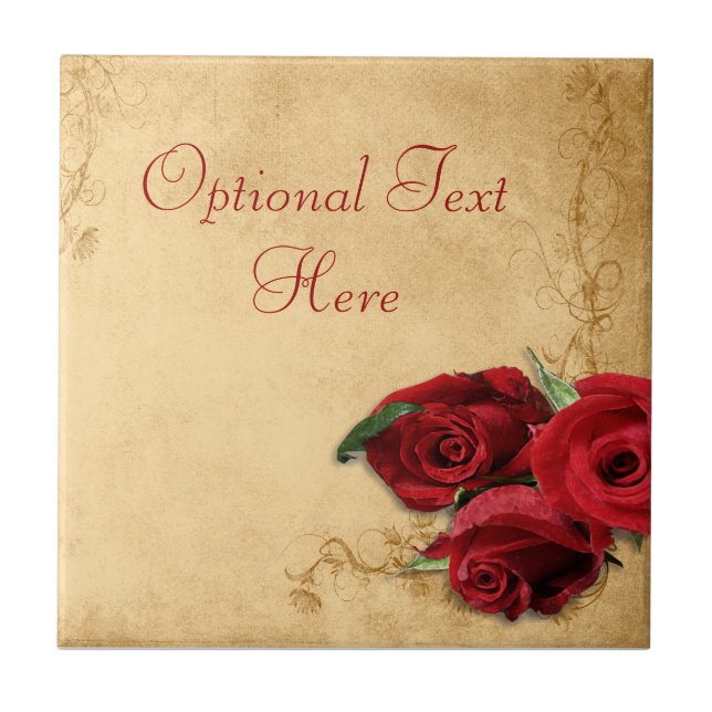 Vintage Caramel Brown & Rose Ceramic Tile (Front)