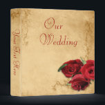 Vintage Caramel Brown & Rose Photo Album Binder<br><div class="desc">Elegant vintage caramel brown wedding photo album template design featuring decorative corner scrolls on the top and bottom with a photo of three red roses in the lower corner. The background is given a textured grunge application for an antique paper look. This design comes in several ready made backgrounds. This...</div>