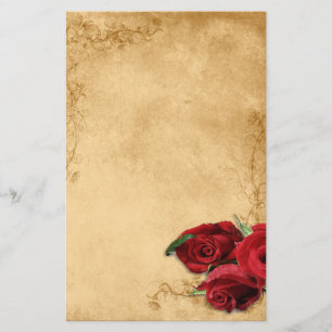 Vintage Caramel Brown & Rose Stationery