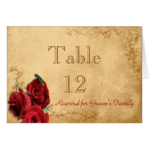 Vintage Caramel Brown & Rose Table Number