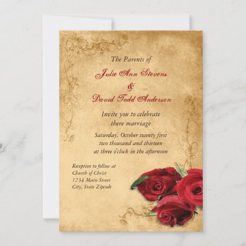 Vintage Caramel Brown &amp; Rose Wedding Personalized Invitation