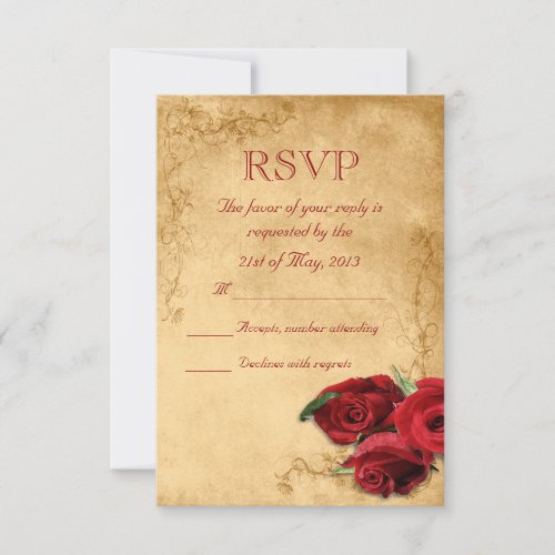 Vintage Caramel Brown &amp; Rose Wedding RSVP