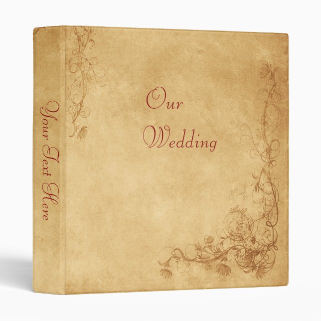Vintage Caramel Brown Wedding Photo 3 Ring Binder (Front/Spine)