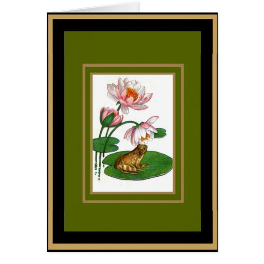 Vintage Card Floral Water-Lily Frog (Front)
