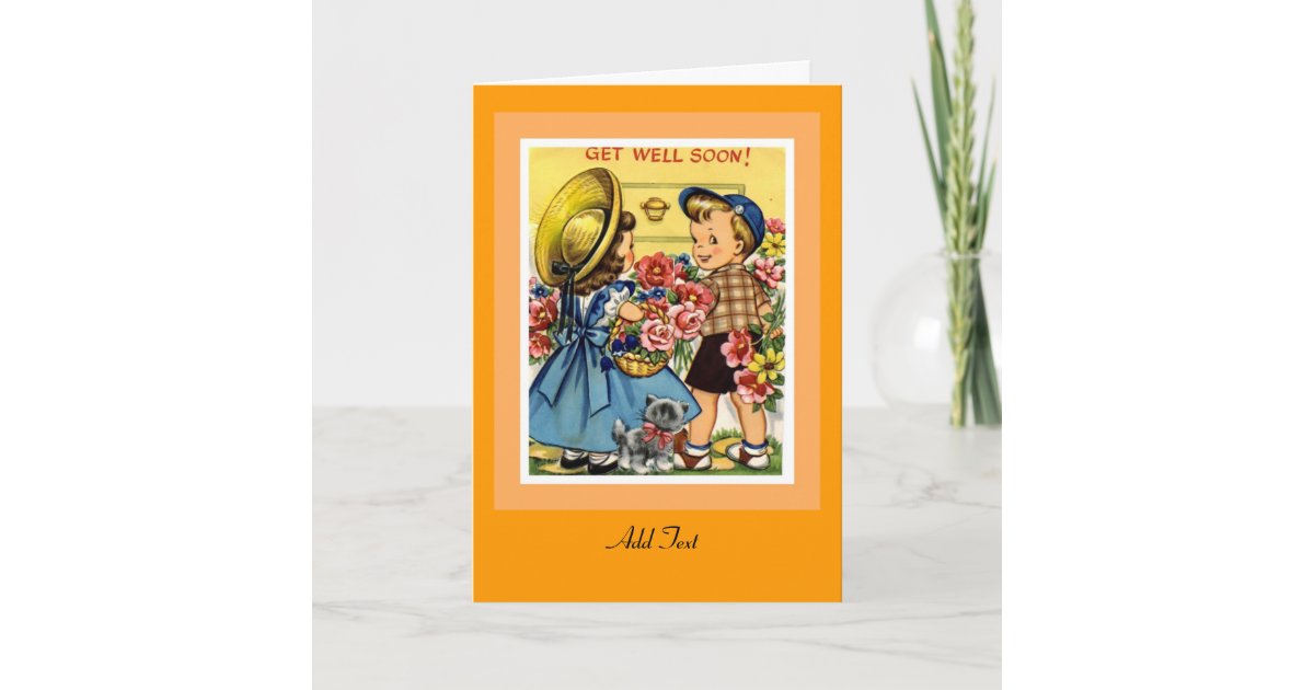 Vintage Card Get Well Soon Flowers Children | Zazzle.com