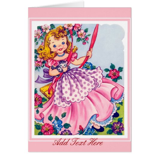 Vintage Card Little Girl And Cat (Front)