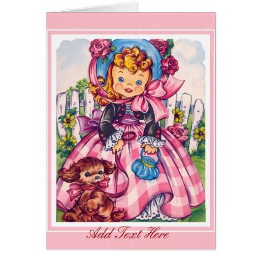 Vintage Card Little Girl And Dog 2 (Front)