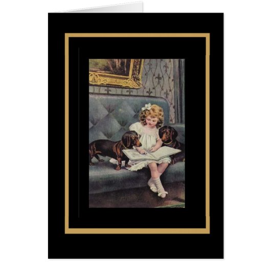 Vintage Card Little Girl Reading To Dogs (Front)