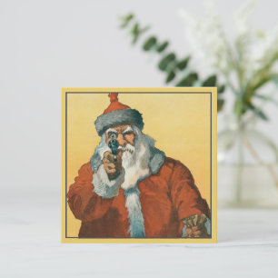 Vintage Card Santa is Grumpy and Armed