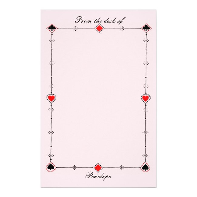 Vintage Card Suits Border on Pink with Your Name