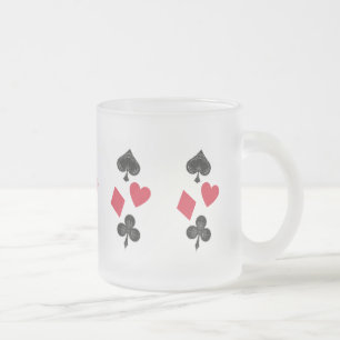 Vintage card suits, diamond, heart, clubs, spades frosted glass coffee mug