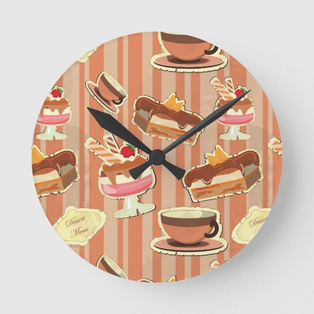 Vintage Card With A Strawberry Dessert Round Clock (Front)