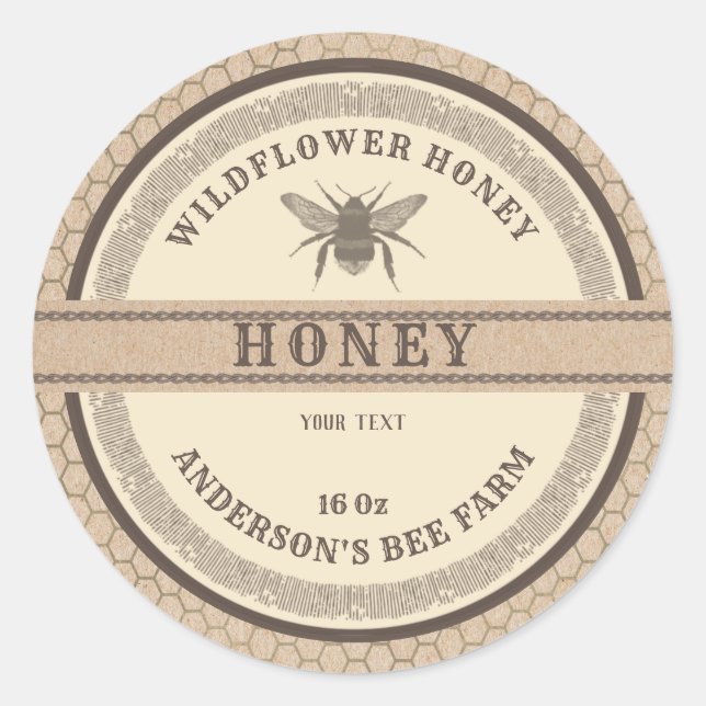 Vintage cardboard bee honey jar label  (Front)