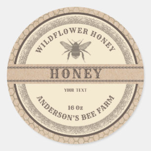 Vintage cardboard bee honey jar label 