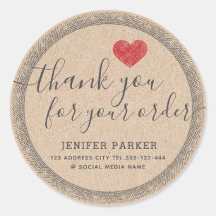 Vintage cardboard thank you script red heart classic round sticker