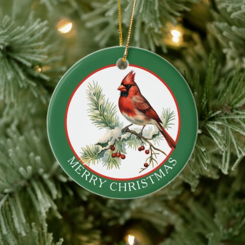 Vintage Cardinal Bird Joy to the World Ceramic Ornament