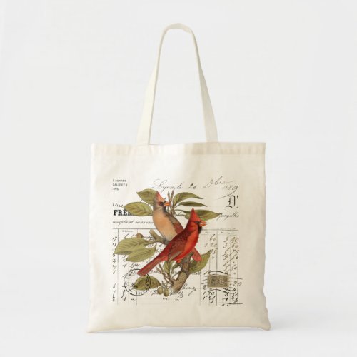 Vintage Cardinal Birds French Script Everyday Bag