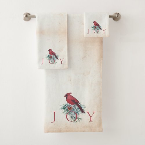 Vintage cardinal custom Christmas Holiday  Bath To Bath Towel Set