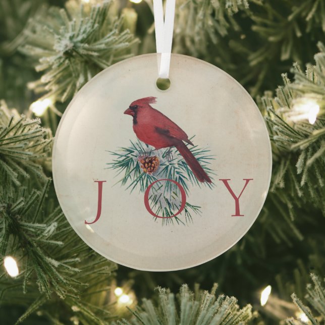 Vintage cardinal custom Christmas Holiday  Glass Ornament (Insitu)