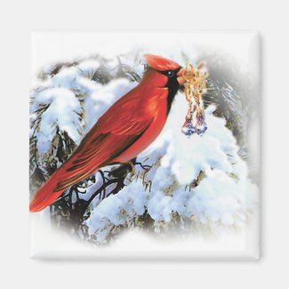 Vintage Cardinal in Winter Magnet