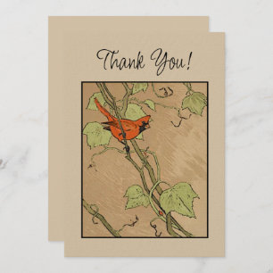 Vintage Cardinal Red Bird on a Branch Thank You Card