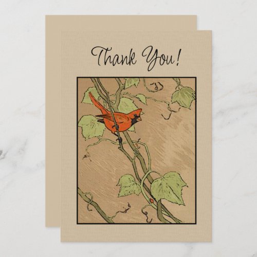 Vintage Cardinal Red Bird on a Branch Thank You  Card