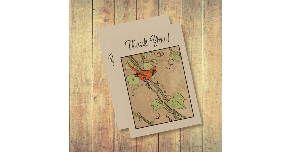 Vintage Cardinal Red Bird on a Branch Thank You Card | Zazzle