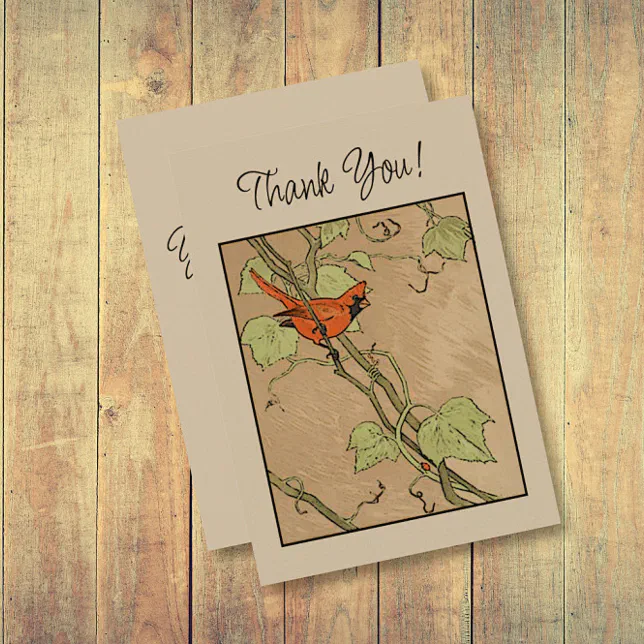 Vintage Cardinal Red Bird on a Branch Thank You Card | Zazzle