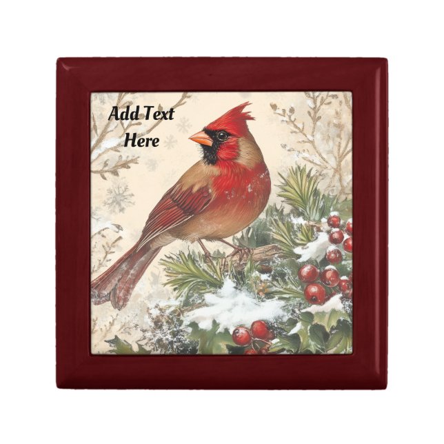  Vintage Cardinal Wooden Jewelry Keepsake Box (Front)