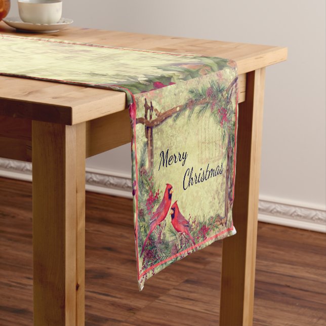 Vintage Cardinals Christmas Medium Table Runner (In Situ)