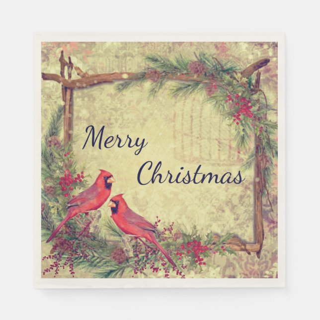 Vintage Cardinals Christmas Napkins (Front)