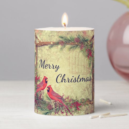 Vintage Cardinals Christmas  Pillar Candle