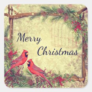 Vintage Cardinals Christmas Square Sticker