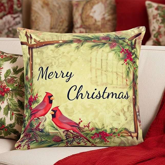 Vintage Cardinals Christmas Throw Pillow (Creator Uploaded)
