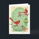Vintage Cardinals on Snowy Pine Tree Branches Holiday Card<br><div class="desc">Charming vintage artwork of 2 beautiful red cardinals perched atop snowy pine cone tree branches. NOTE: This vintage image has been culled from old photos and enlarged for this greeting card. I've done some retouching to sharpen the image so please use the magnifier option to make sure you are satisfied...</div>