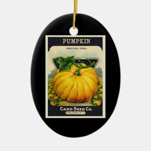 Vintage Card's Pumpkin Seed Package Ceramic Ornament (Front)