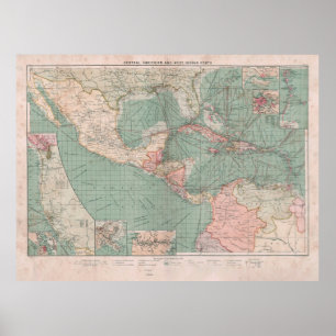 Vintage Caribbean & Central America Map (1905) Poster