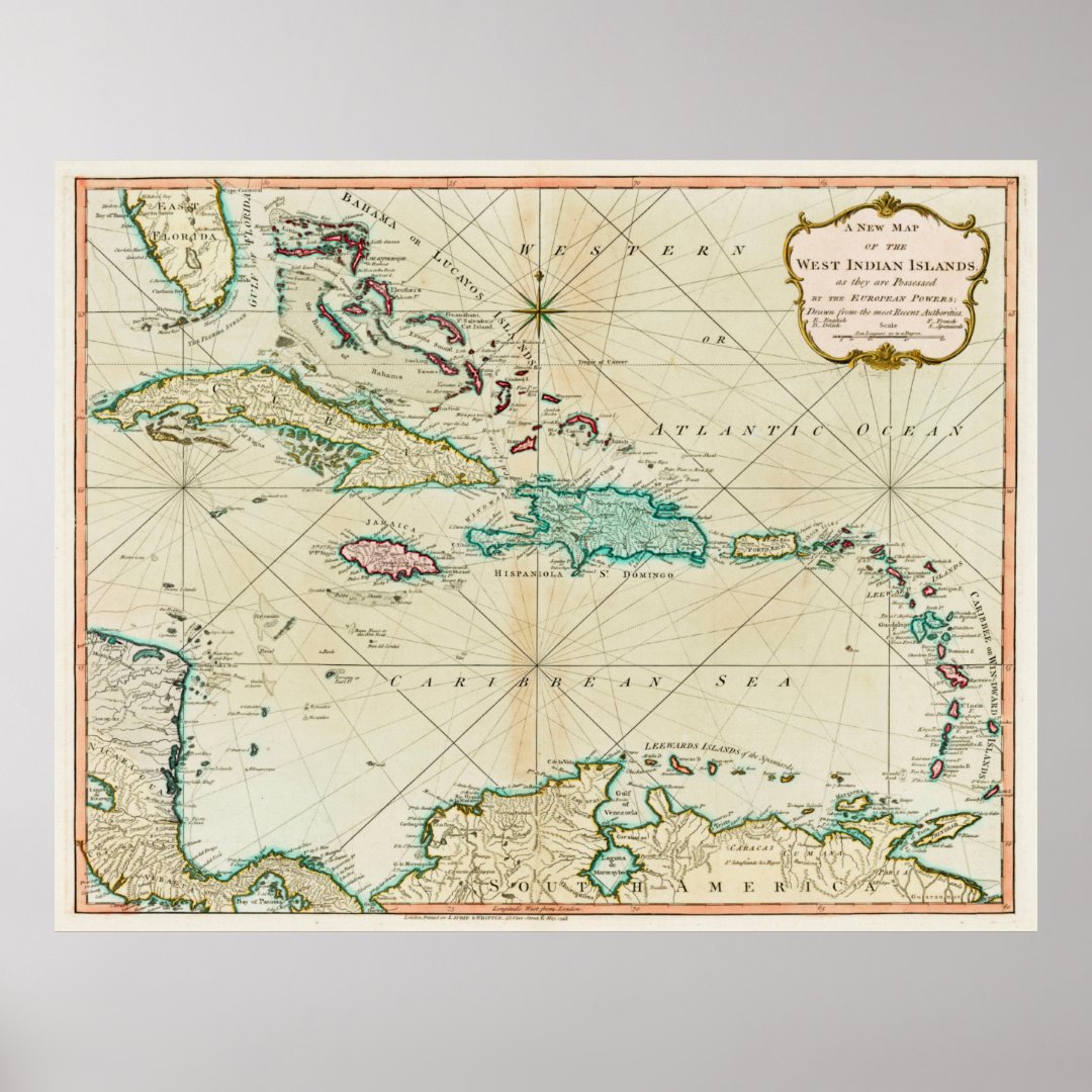 Vintage Caribbean Map (1795) Poster | Zazzle