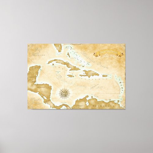 Vintage Caribbean Map Canvas Print