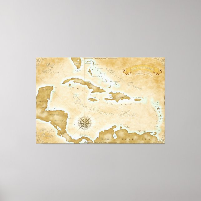 Vintage Caribbean Map Canvas Print (Front)