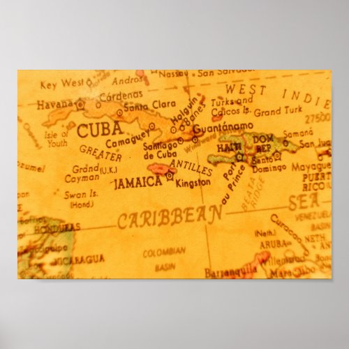 Vintage Caribbean Map Poster