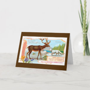 Vintage Caribou (Reindeer) and Arctic Fox Holiday Card