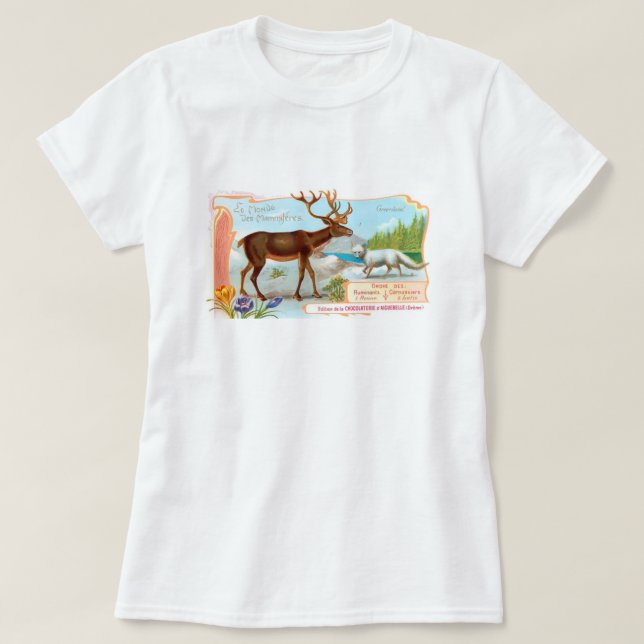 Vintage Caribou (Reindeer) and Arctic Fox T-Shirt (Design Front)