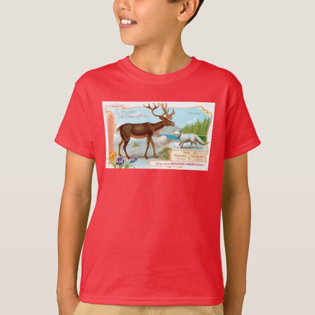Vintage Caribou (Reindeer) and Arctic Fox T-Shirt (Front)