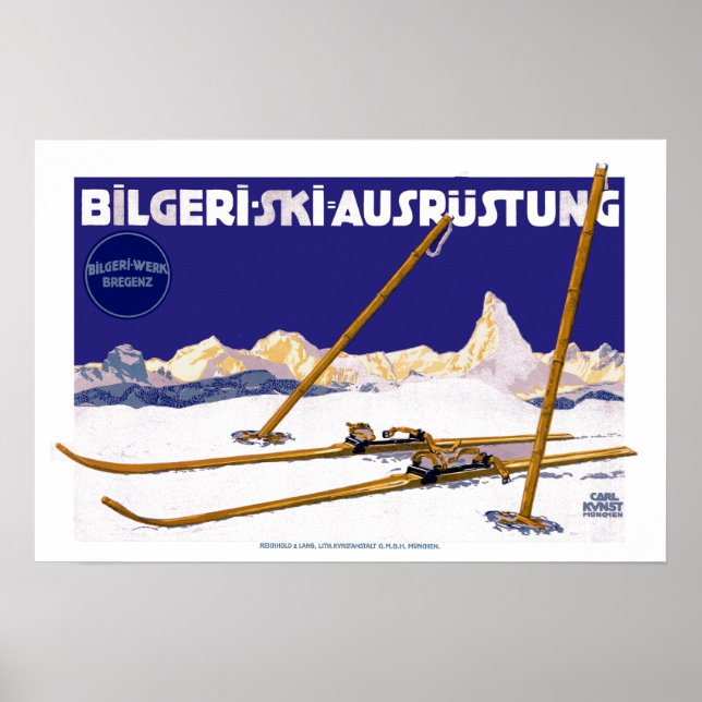 Vintage Carl Kunst Bilgeri Ski Equipment Poster (Front)