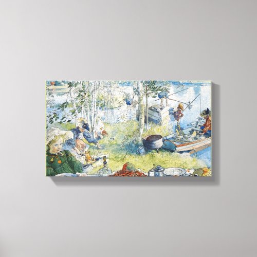 Vintage Carl Larsson Cray Fishing With The  Family Canvas Print