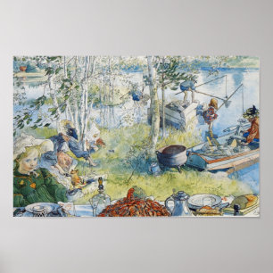 Vintage Carl Larsson Cray Fishing With The Family Poster